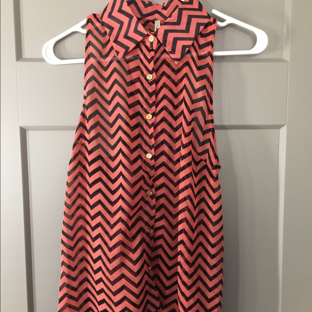 Voll Orange and Black Sleeveless Button-down Shirt